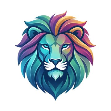 Colorful lion head illustration performing a frontal pose in digital art style with copy space