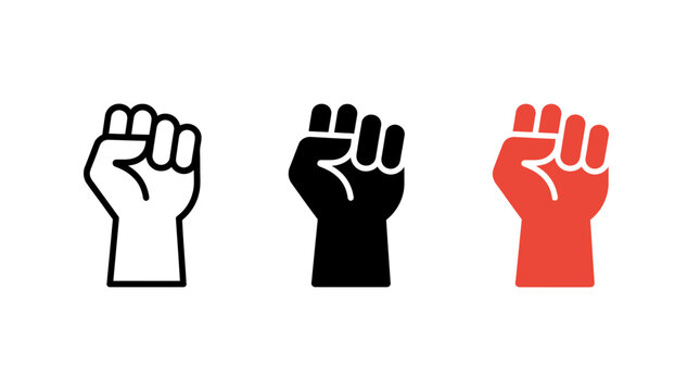 Raised fist icon design variants silhouette protest power symbol vector collection set
