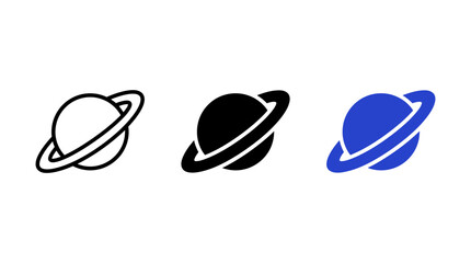 Set of Three Saturn Planet Vector Icons Isolated on White Background for Astronomy Projects © Al Rafi