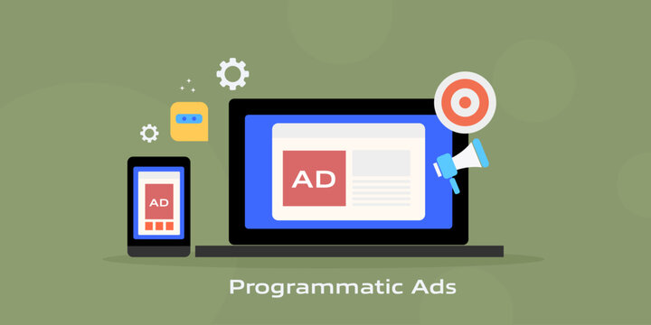 Programmatic ads display on electronic devices, audience targeting and digital branding with AI assistant.