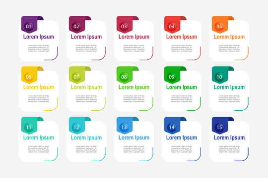 infographic elements template, business concept with 15 steps, rectangle shapes design with multi  color label for workflow layout, diagram, annual report, vector