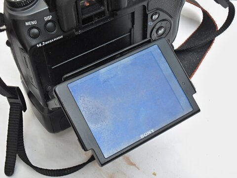 Sony Alpha DSLR camera with tilting LCD screen