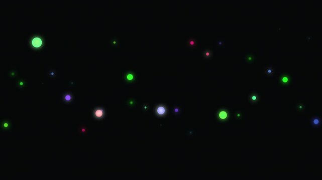 Colorful pixel particles floating in dark space, motion graphic loop