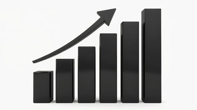 Bar chart growth progression with upward arrow in clean studio lighting symbolizing financial increase