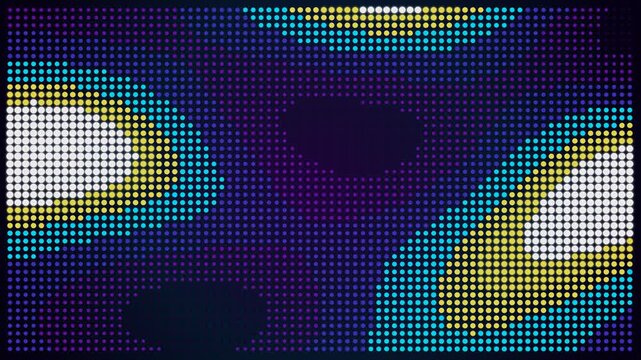 Digital halftone dot matrix pattern background with glowing cyan and yellow circles forming abstract shapes