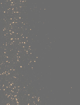 Golden sparkling glitter border on grey background. Vertical stardust frame with copy space for text