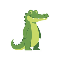 Obraz premium A cute green crocodile stands upright in a friendly cartoon style