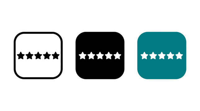 Customer rating icon design set with five stars inside square buttons vector illustration