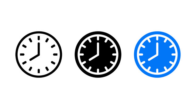 Eight hour workday clock icon set representing schedule, time management and business hours