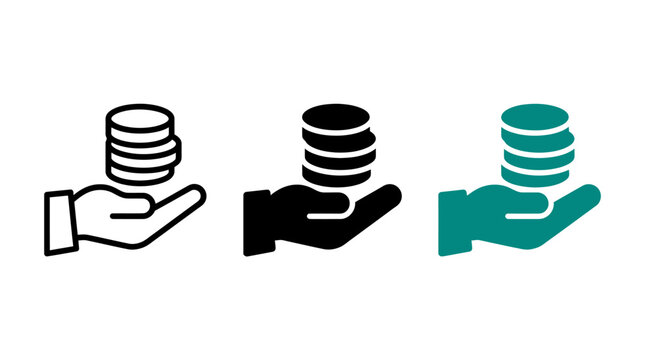 Hand holding stacked coins icon design set vector illustration isolated on white background