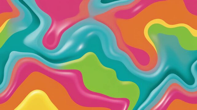 Groovy Liquid Blob Abstract Motion Background with Glossy Candy Colors, Retro Psychedelic Pattern