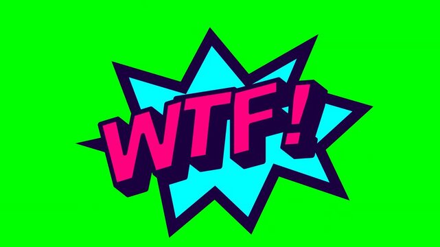 Animated Comic Book Style WTF Exclamation Graphic on Green Screen Background.