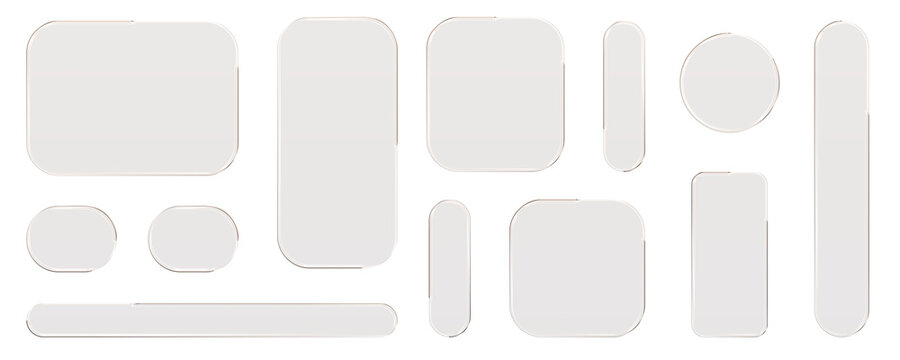Transparent glass elements with liquid morphism effect for ui design and modern interfaces. Rounded rectangles, circles and buttons with frosted blur overlay Glassmorphism components for web or app