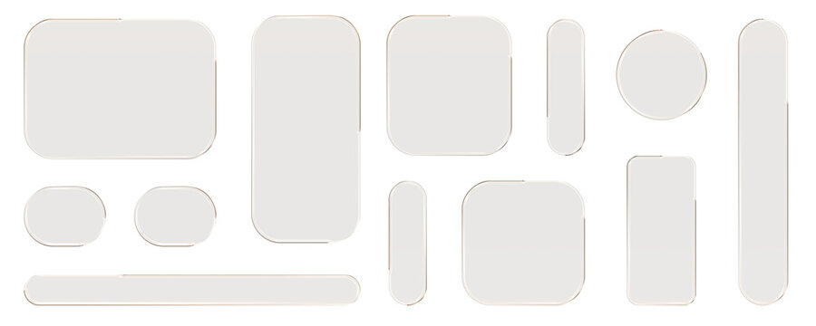 Transparent glass elements with liquid morphism effect for ui design and modern interfaces. Rounded rectangles, circles and buttons with frosted blur overlay Glassmorphism components for web or app