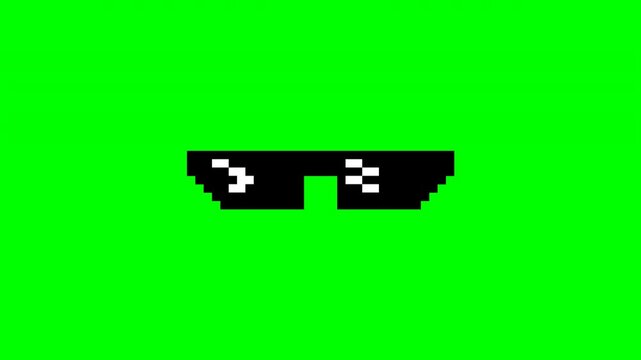 Pixelated Thug Life Sunglasses Animation on Green Screen Background.