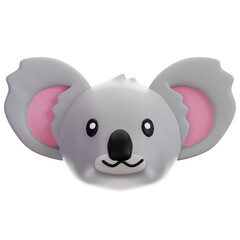 An adorable 3D render of a koala's head, featuring soft grey fur, a prominent black nose, and cute pink inner ears. Perfect for adding a friendly, whimsical touch to any digital project or UI design. © Krematika