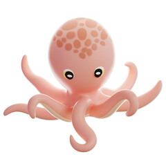 A charming, high-quality 3D rendered pink octopus icon with large expressive eyes and soft textures, perfect for marine-themed UI design or educational apps. © Krematika