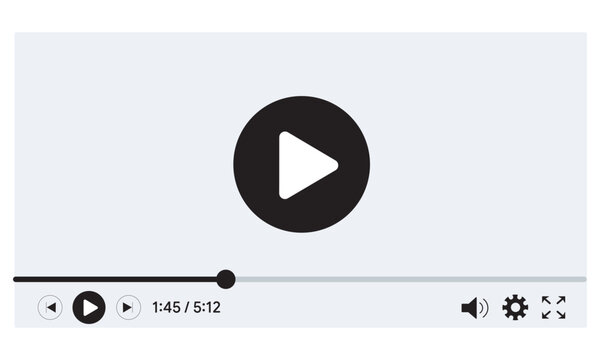 Black video player interface with play button and progress bar isolated on a white background for website and mobile application design Vector