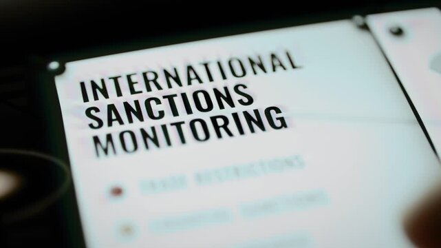 International sanctions monitoring menu lists control categories