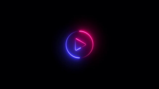 Neon pause button sign icon animation glowing player pause circle stop music video and audio media control sign symbol on black background .