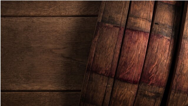 Rustic aged oak wine barrel wood texture background with deep rich grain