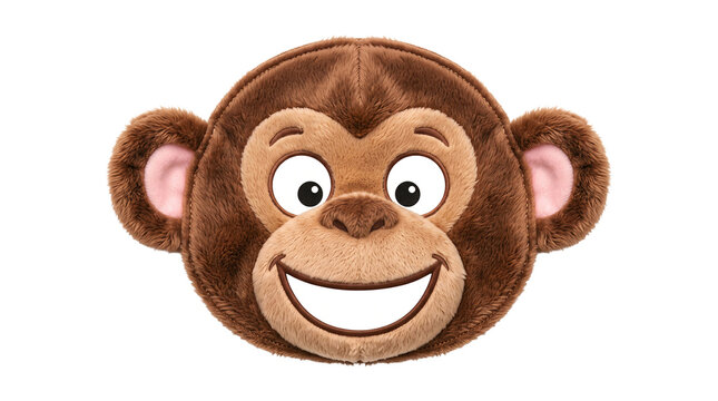 Smiling cartoon monkey face with large ears on transparent background. Friendly character illustration for children&rsquo;s design and digital content. Playful animal mascot.