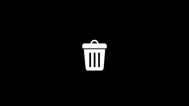 Animated trash can icon with paper thrown in on green screen background.