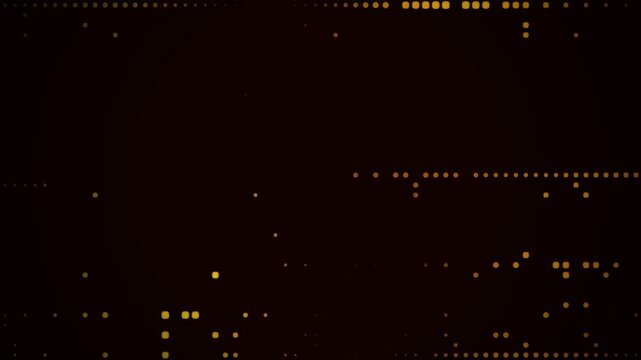 Abstract dark background with glowing gold digital dot matrix patterns and cyber tech glowing lines