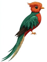 Fototapeta premium Pixel Art Quetzal Bird With Vivid Green And Red Feathers Isolated On A Plain White Background