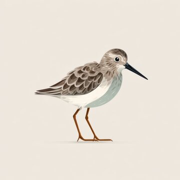 Pixel Art Illustration Of A Small Shorebird With Mottled Brown Feathers Against Neutral Background