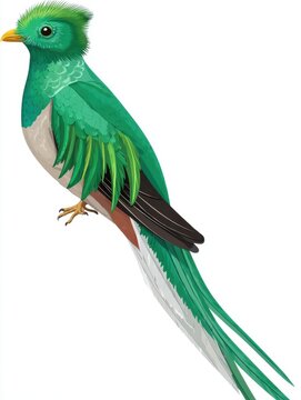 Pixel Art Resplendent Quetzal Bird With Vibrant Green Plumage And Long Tail Isolated On White