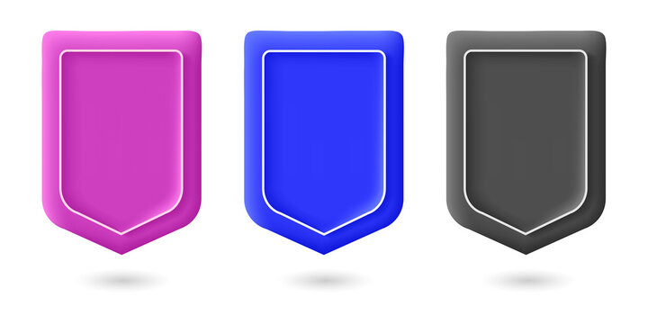 Three colored 3 d shield isolated on a transparent background