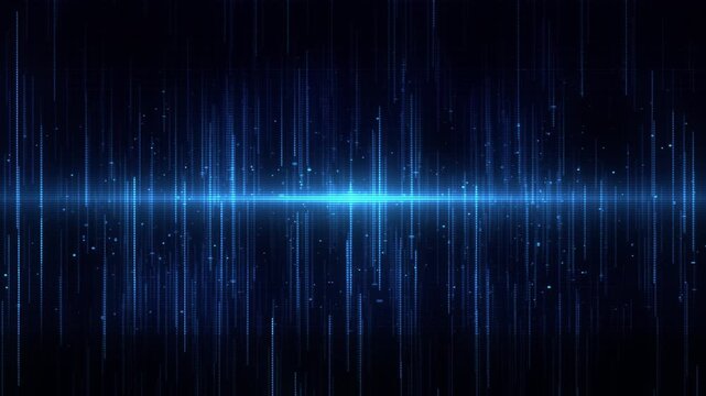 Abstract blue sound visualization light bars bright central glow. audio apps, music promos, voice technology, streaming overlays, digital communication projects and futuristic sound interface videos.