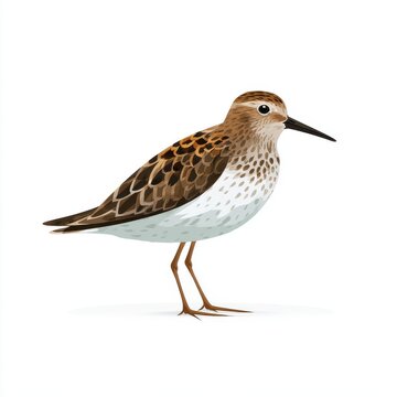 Small Brown And White Shorebird Illustration On A Solid White Background For Nature Studies