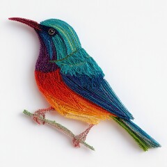Fototapeta premium Sparkling Colorful Hummingbird Ornament With Iridescent Glitter Texture On A Plain White Background