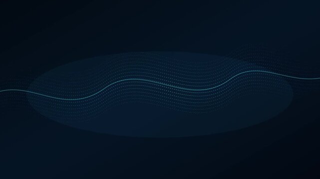 Waveform displays abstract blue sound data visualization across a dark digital graphic background.