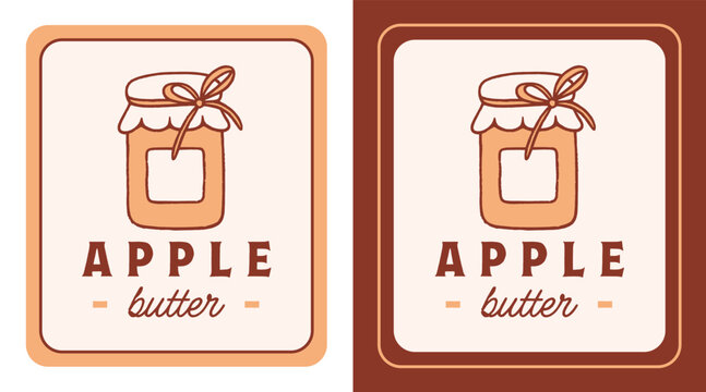 Apple butter label jam glass jar drawing homemade small batch packaging sticker tag design for fruit spiced flavor. Natural organic fall spread vintage cozy rustic illustration canning print template.