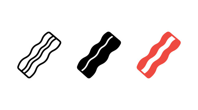 Professional bacon strip icon set with outline, solid black, and red vector graphic styles