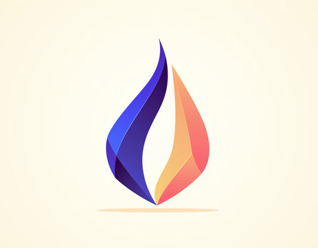 Abstract flame design in cool and warm hues. Modern photo illustration with soft gradient layers. Symmetrical shape suggests balance and energy. Ideal for branding, startups