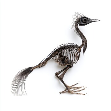 Stippled Illustration Of An Extinct Avian Skeleton Isolated On A Clean White Background