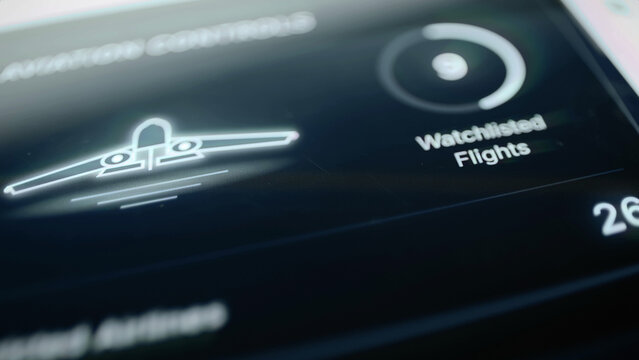 Aviation screen showing 8 watchlisted flights