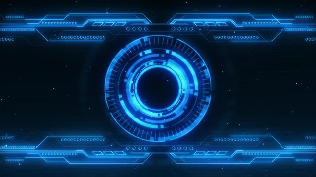 Detailed luminous blue ring futuristic scanning interface technical borders space. radar screens, security monitoring, aerospace displays, system loading, navigation, telemetry advanced technology