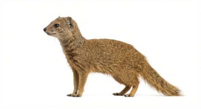 Mongoose standing alert isolated on white background