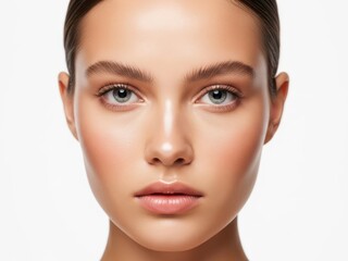 Fototapeta premium Young woman face close up with natural makeup and smile