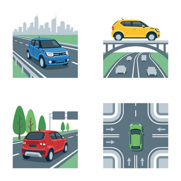 Vector illustration of a small modern city car, subcompact vehicle design for urban transportation, minimalist automotive icon isolated on white background, Suzu model concept.