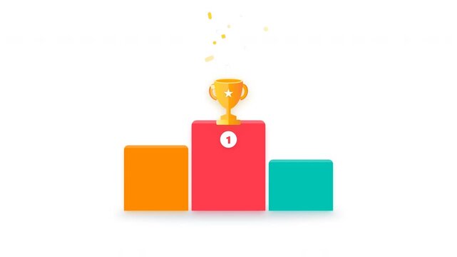 Three Level Winner Podium with Golden Trophy and Confetti Animation