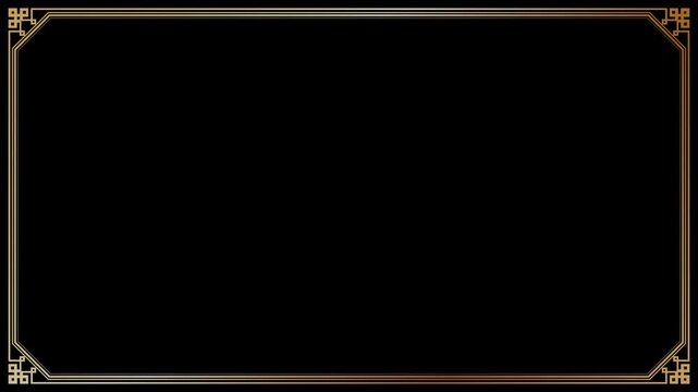 Elegant Golden Vintage Frame Animation on Black Background Golden Vintage Border Overlay. 19