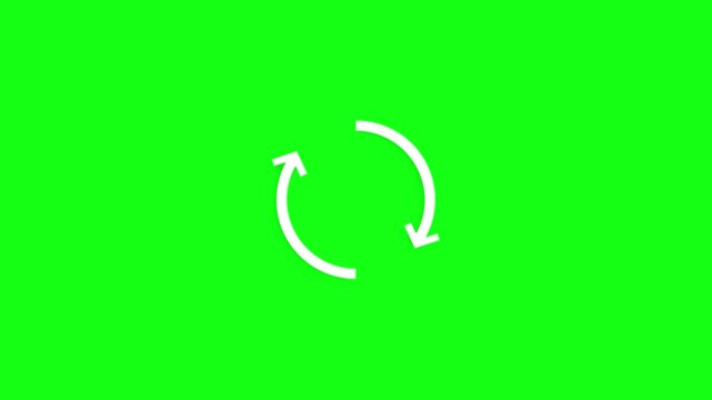 White circular refresh arrows rotate green chroma background, clean reload repeat symbol. editing, browser refresh, application updates, replay actions, interface effects, transitions and compositing.