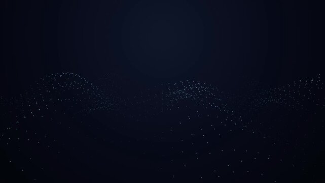 Digital wave background of blue particles moving in dark cyber space animation