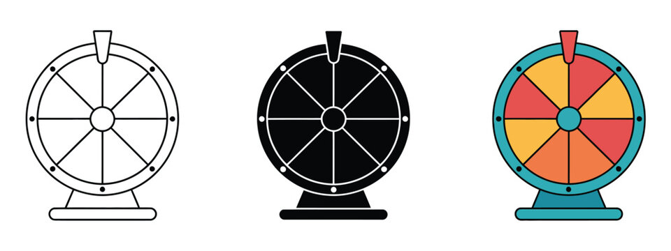 Lucky Wheel Prize Draw Icons with Fortune Spinner, Lottery, Giveaway, Reward, Contest, Winning, Marketing, Celebration, and Game Elements